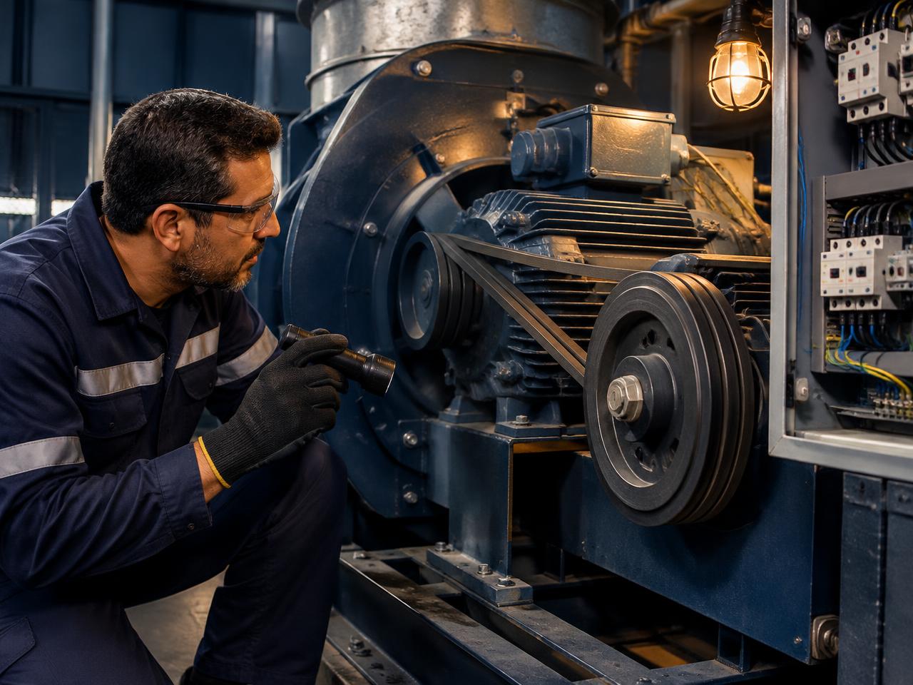 Técnico realizando manutenção em componentes de exaustão